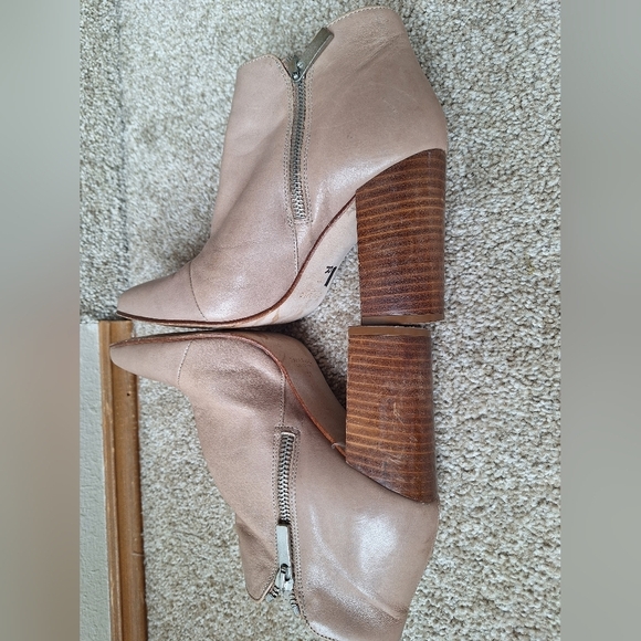 Zara Womens Tan Leather Pointed Toe Block Heel Side Zip Bootie Womens Size 6.5 - Picture 6 of 9